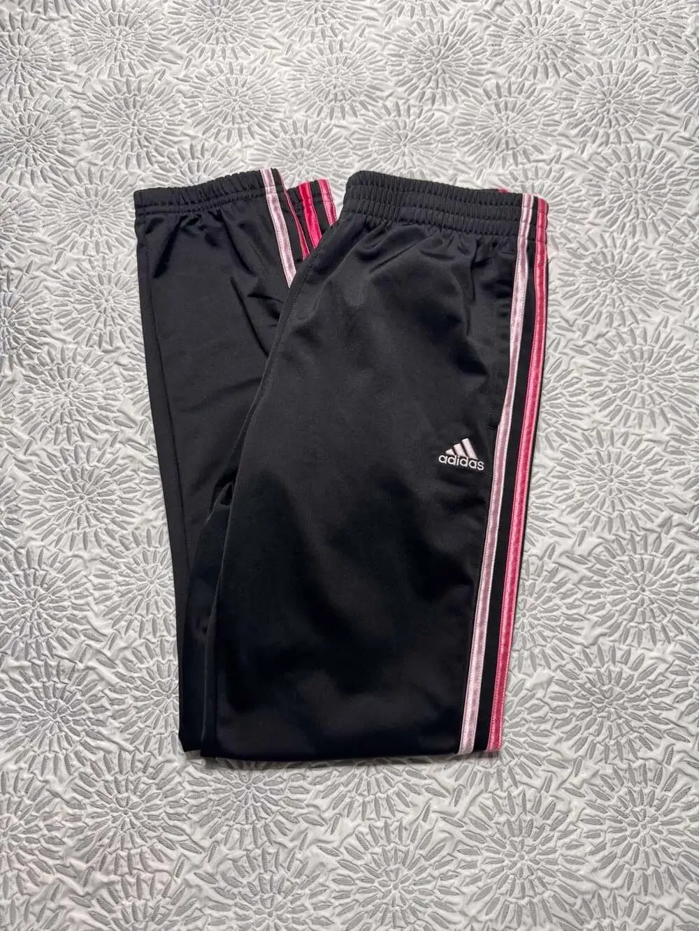 Adidas Girls XL Regular Fit Track Pants Black with Pink Stripes